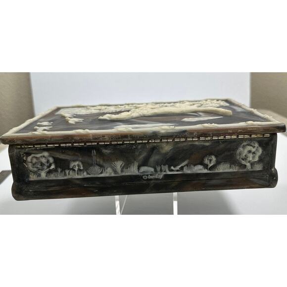 Vintage Incolay Stone Jewelry Box Hunting Dog Scene Pointer - Picture 9 of 16